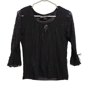 Notations Clothing Co Black Scoop Neck 3/4 Sleeve Lace Blouse Goth Top Medium